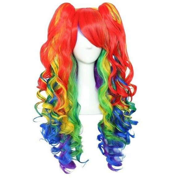 JoneTing Rainbow Wig Curly Multi-Red Synthetic Wigs Hair for Halloween Cosplay main image 9